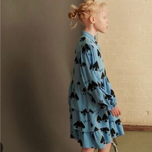Blue Kids Dress with Black Pattern